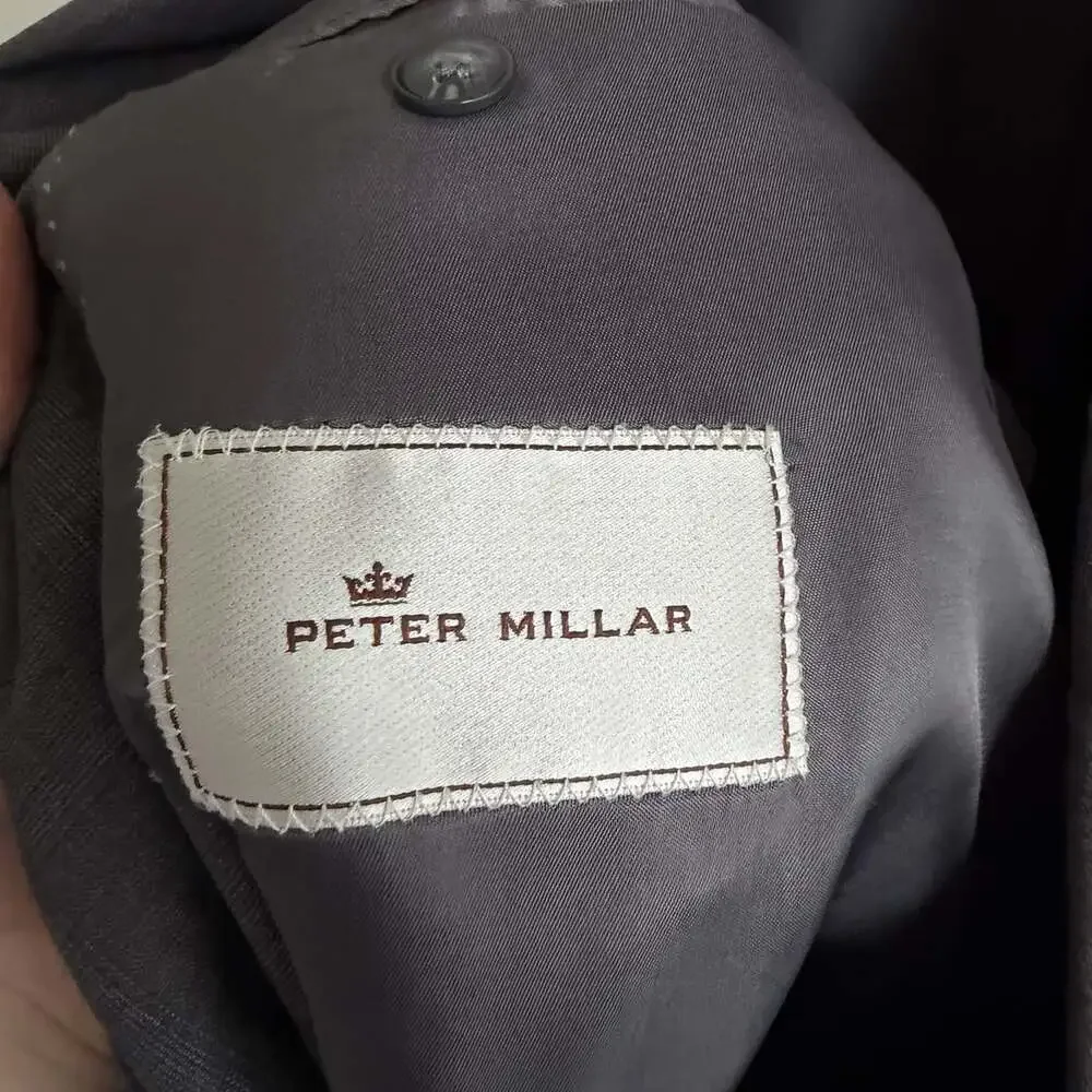 Peter Millar 100% Wool Blazer Sport Coat Size 48T Long Gray Windowpane Business